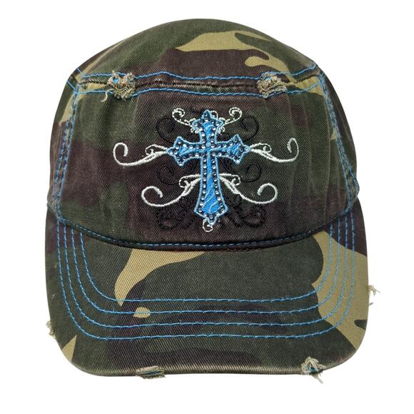 Cross Cadet Army Cap Multicolor One Size Embroidered Camouflage Cow Girl - Picture 1 of 10